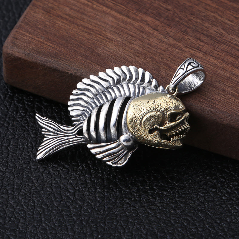 925 Sterling Silver Hollow Piranha Skull Pendant