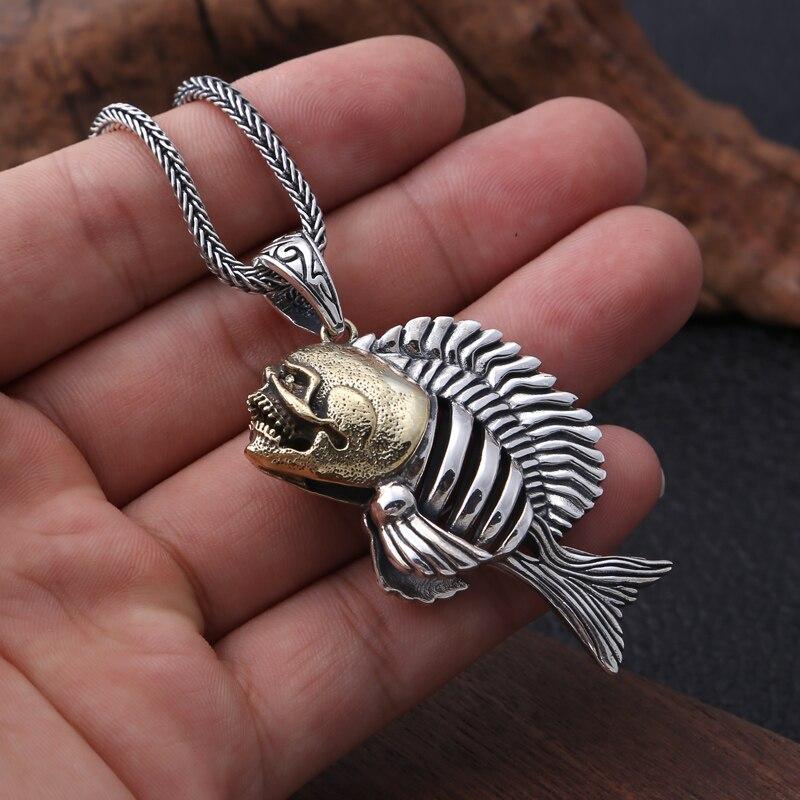 925 Sterling Silver Hollow Piranha Skull Pendant