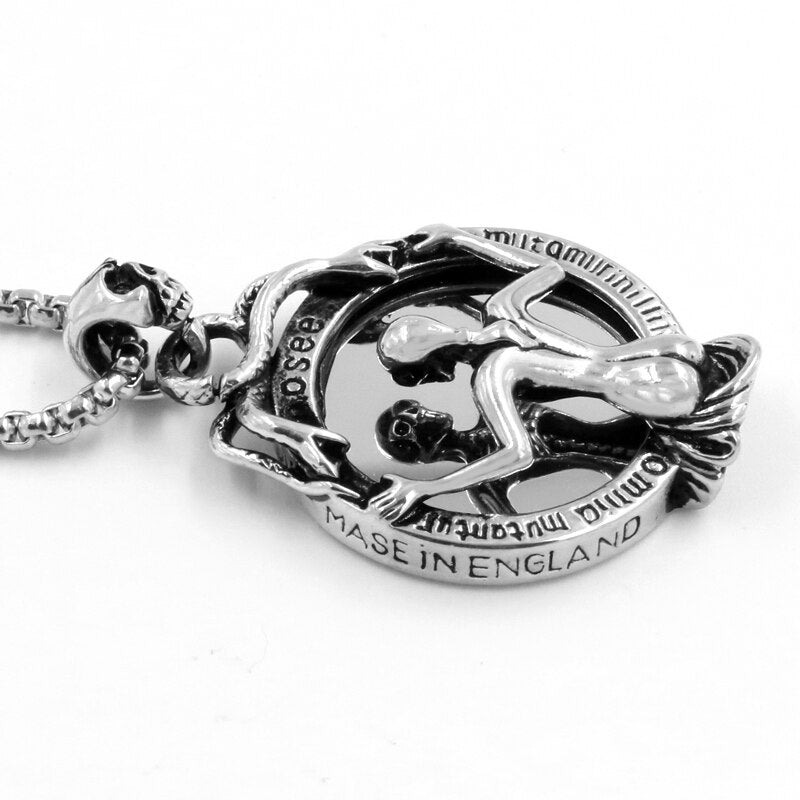 Vintage Magic Mirror Skull Pendant Necklace