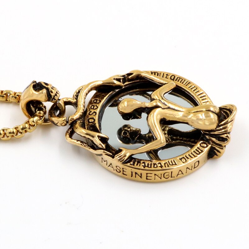 Vintage Magic Mirror Skull Pendant Necklace