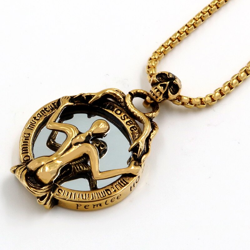 Vintage Magic Mirror Skull Pendant Necklace