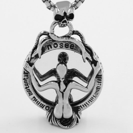 Vintage Magic Mirror Skull Pendant Necklace