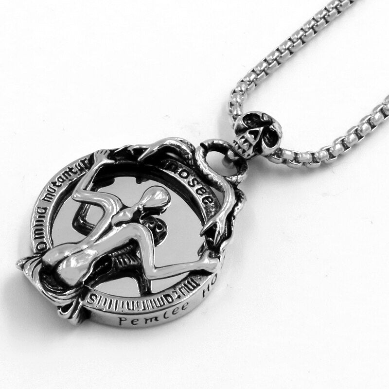 Vintage Magic Mirror Skull Pendant Necklace