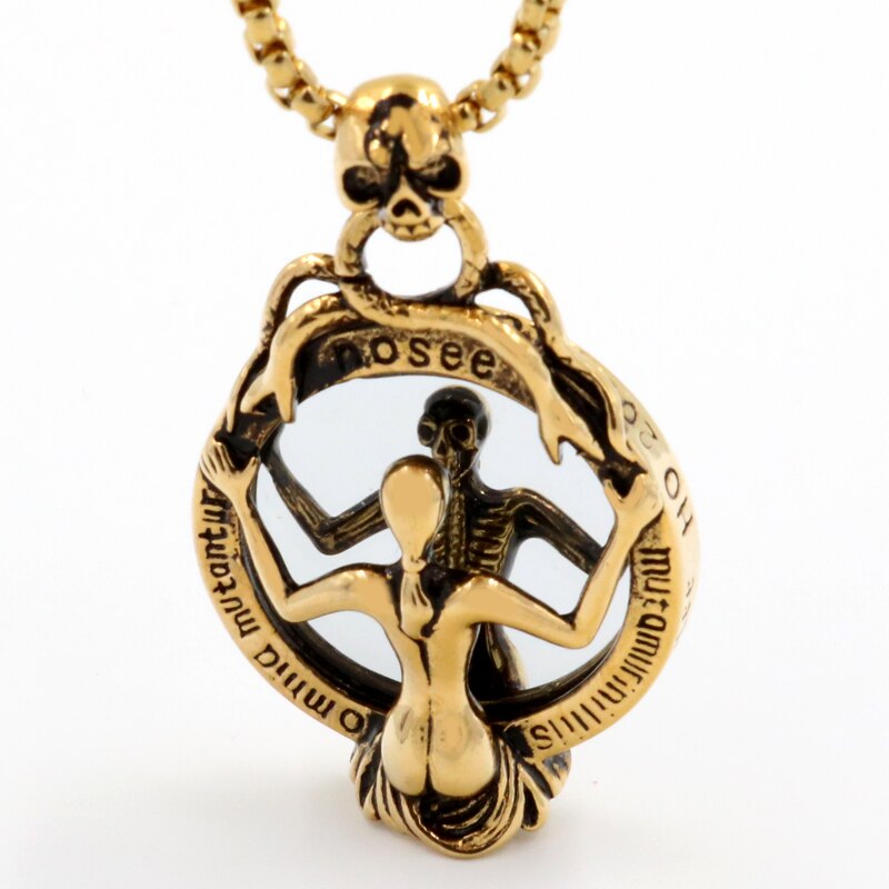 Vintage Magic Mirror Skull Pendant Necklace