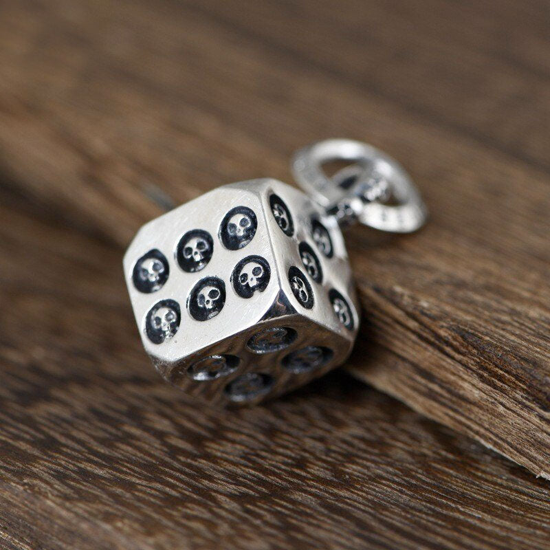 925 Silver Punk Rock Skull Dice Man Pendant