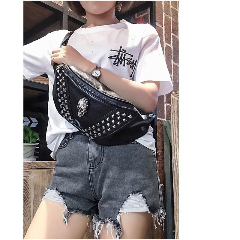 Punk Rivet Skull Waist Bag