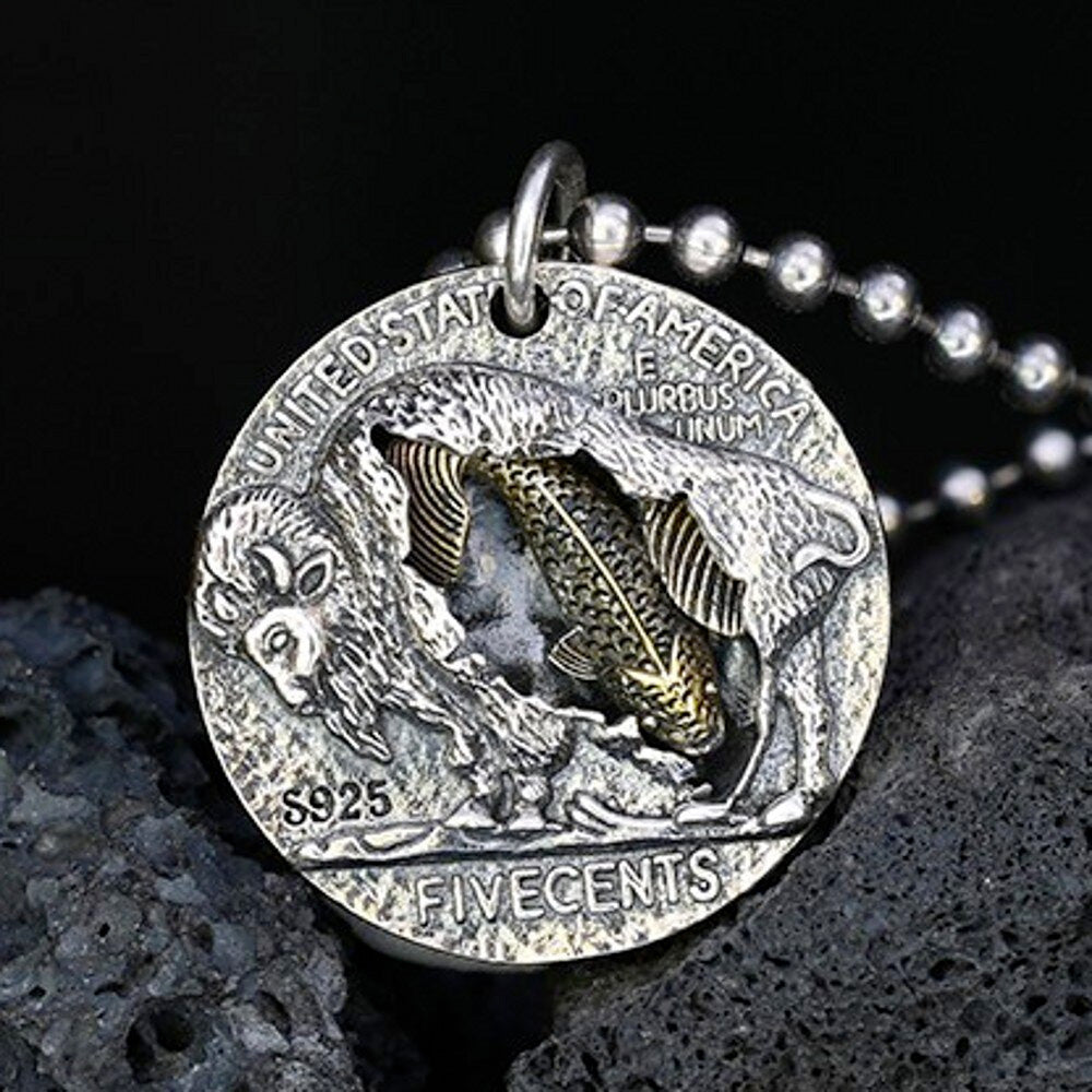 925 Sterling Silver Embossed Koi Skull Pendant