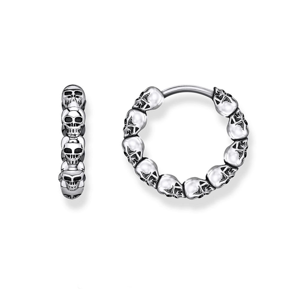 925 Sterling Silver Hinged Hoop Skulls Earrings
