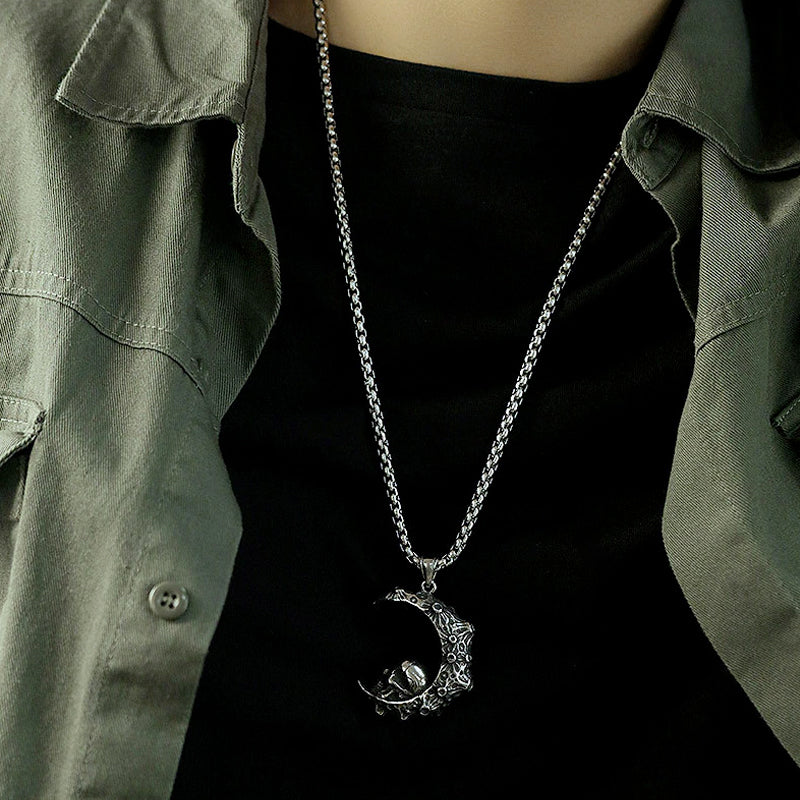 Skull in the Moon Pendant Necklace