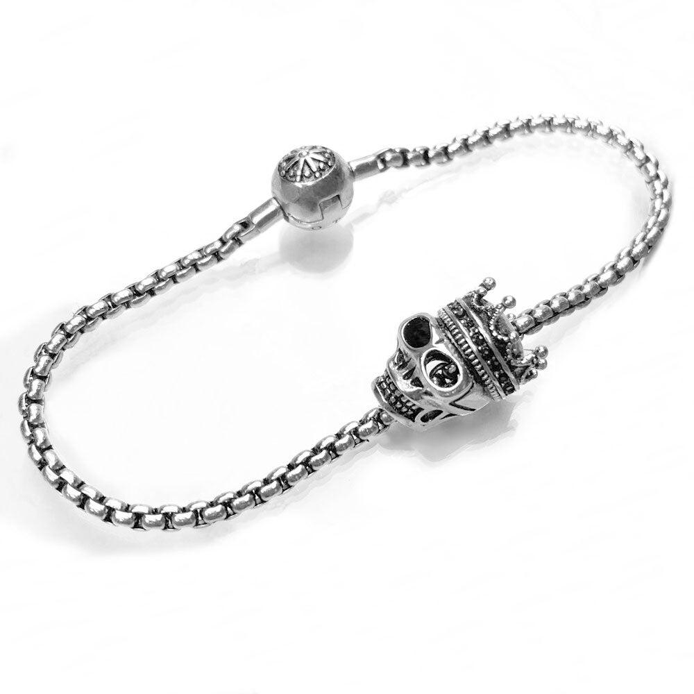 Beads Chain Bracelet With Skull King Karma Charm