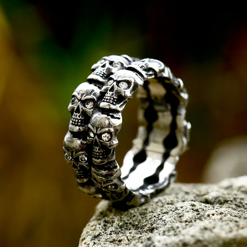 316L Stainless Steel Charming Skull Rings with stone. Christmas gift for biker. Christmas gift for badass. Badass skull ring, badass skull accessories.