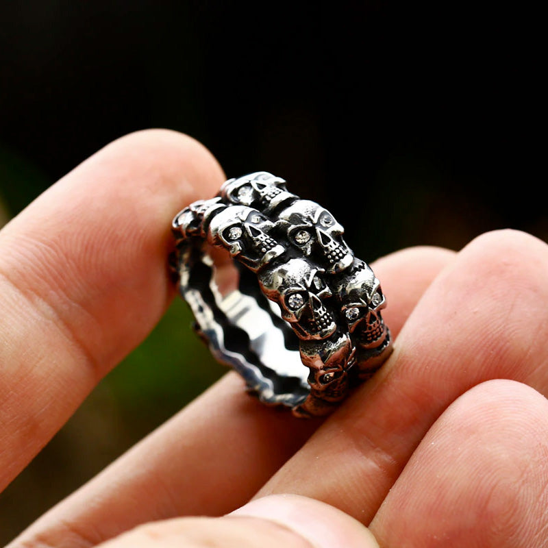 316L Stainless Steel Charming Skull Rings with stone. Christmas gift for biker. Christmas gift for badass. Badass skull ring, badass skull accessories.