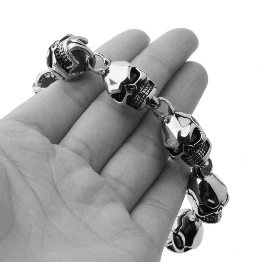 Stainless Steel Skull Chains Biker Bracelet