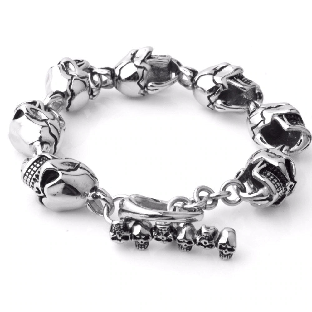 Stainless Steel Skull Chains Biker Bracelet