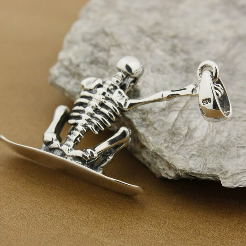 925 Sterling Silver Surfer Skeleton Skull Pendant Necklace. Badass skeleton skull pendant. Badass skeleton skull pendant necklace. Badass surfer skeleton skull pendant necklace. Badass skull accessories