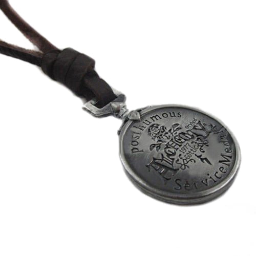 Vintage Charms Skull Pendant with Leather Necklace. Badass Skull jewelry and Badass skull accessories