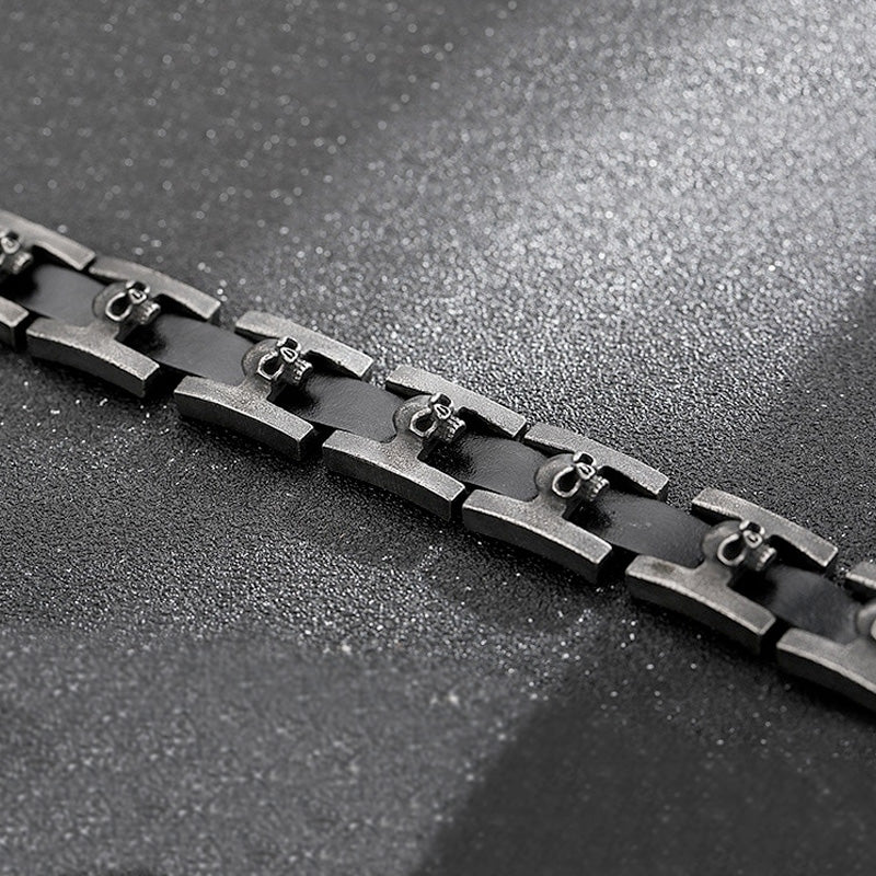 Vintage Distressed Skull Strap Buckle Bracelet