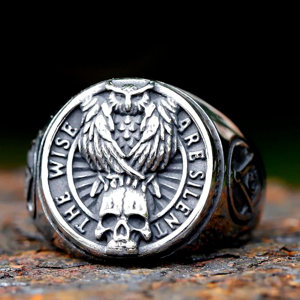 Gothic Viking Raven Skull Ring – Freemasonry Stainless Steel Jewelry for Men and Women. Unique Badass gifts for badass. Unique Badass birthday gifts. Unique Badass Biker Christmas gifts for badasses. Badass skull accessories. Unique Valentine gifts for him. Unique Anniversary gift for him. Unique Anniversary gift for my badass husband. Unique Badass Birthday gift for my badass boyfriend. Badass Birthday gift for my badass husband. Badass gift for bikers.
