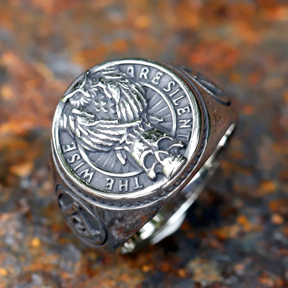 Gothic Viking Raven Skull Ring – Freemasonry Stainless Steel Jewelry for Men and Women. Unique Badass gifts for badass. Unique Badass birthday gifts. Unique Badass Biker Christmas gifts for badasses. Badass skull accessories. Unique Valentine gifts for him. Unique Anniversary gift for him. Unique Anniversary gift for my badass husband. Unique Badass Birthday gift for my badass boyfriend. Badass Birthday gift for my badass husband. Badass gift for bikers.