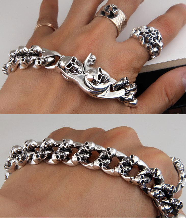 Great Charm Solid Heavy 925 Silver Skull Bracelet. Unique Badass birthday gifts. Unique Badass Biker Christmas gifts for badasses. Badass skull accessories. Unique Valentine gifts for him. Unique Anniversary gift for him. Unique Anniversary gift for my badass husband. Unique Badass Birthday gift for my badass boyfriend. Badass Birthday gift for my badass husband. Badass gift for bikers.