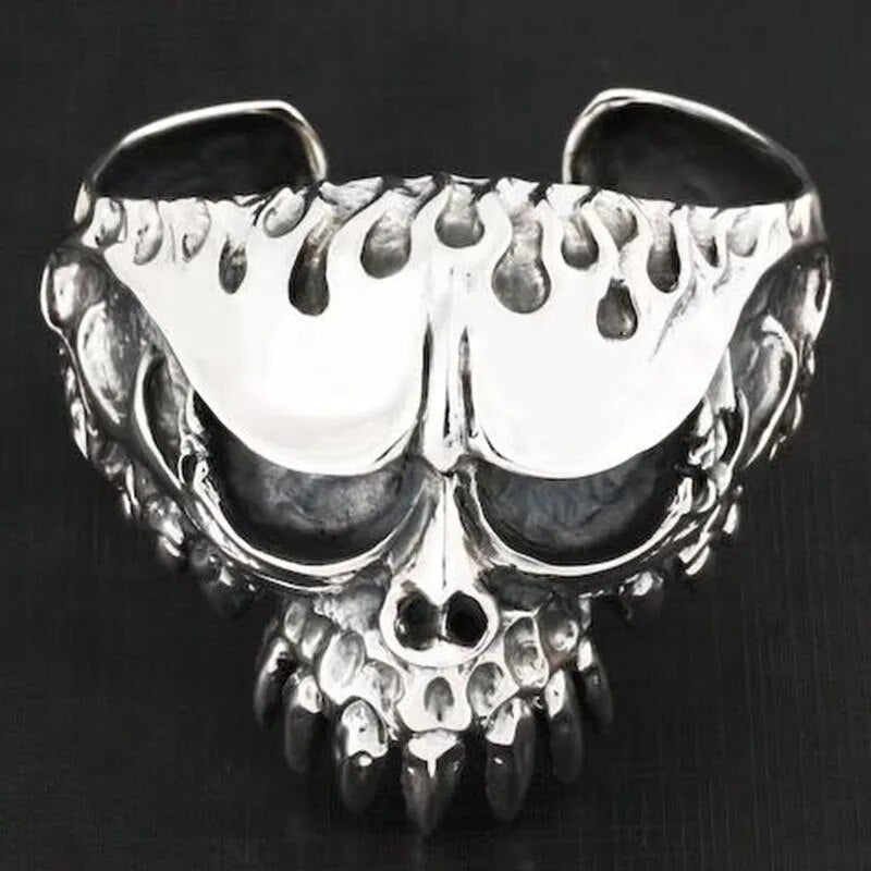 Vintage Big Ghost Head Biker Skull Bracelet Bangle. Skull Bracelet for men. Skull bracelets for bikers. Badass biker jewelry. Badass skull accessories.