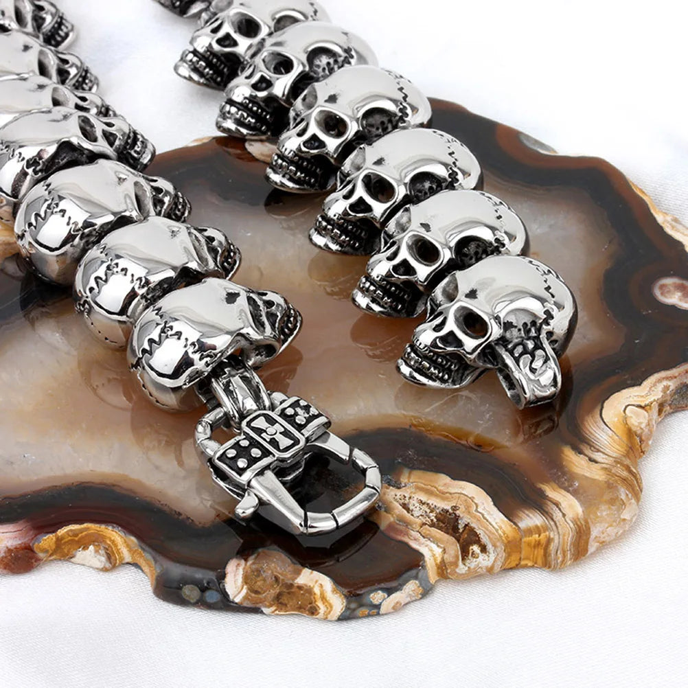 316 Stainless Steel Skull Charm Statement Necklace. Badass skull necklace. Badass gifts for badass. badass skull jewelry for bikers. Best gift for badass.