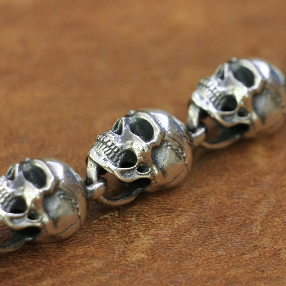 Handmade 925 Sterling Silver Detail Skulls Necklace for Men. Badass skull necklaces. Skull necklace for men. Badass skull jewelry. Badass biker jewelry. badass skull accessories.