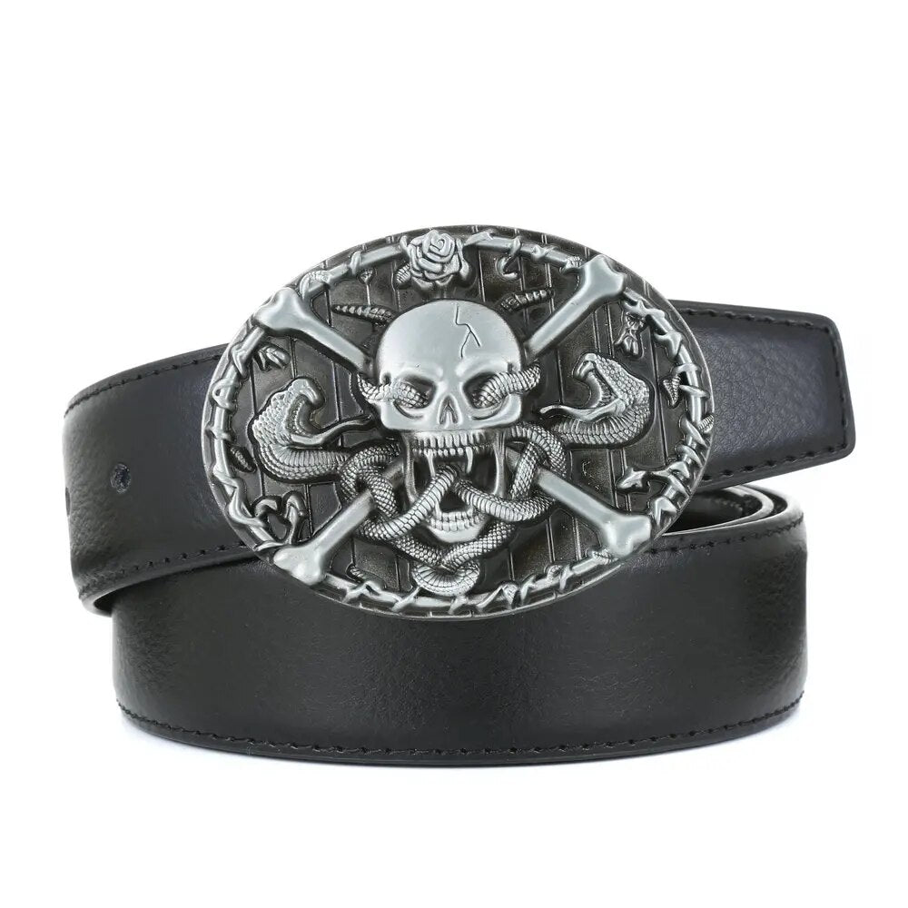 Evil Snake Skull Big Clipper Skull Texas Five-Pointed Star PU Belt. Badass skull belts. Badass biker skull belts. Badass skull belt for badass. Skull belt for him.