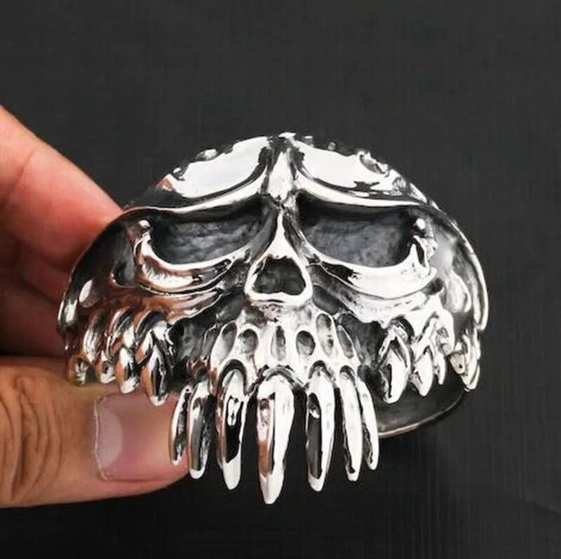 Vintage Big Ghost Head Biker Skull Bracelet Bangle. Skull Bracelet for men. Skull bracelets for bikers. Badass biker jewelry. Badass skull accessories.
