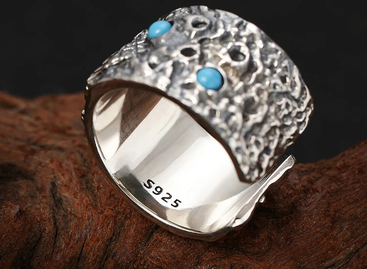 Adjustable Turquoise Skull Charm Sterling Silver Ring. Badass gifts for badass. Badass birthday gifts. Badass Christmas gifts for badasses. Badass skull accessories. Valentine gifts for him. Anniversary gift for him. Anniversary gift for my badass husband. Badass Birthday gift for my badass boyfriend. Badass Birthday gift for my badass husband.