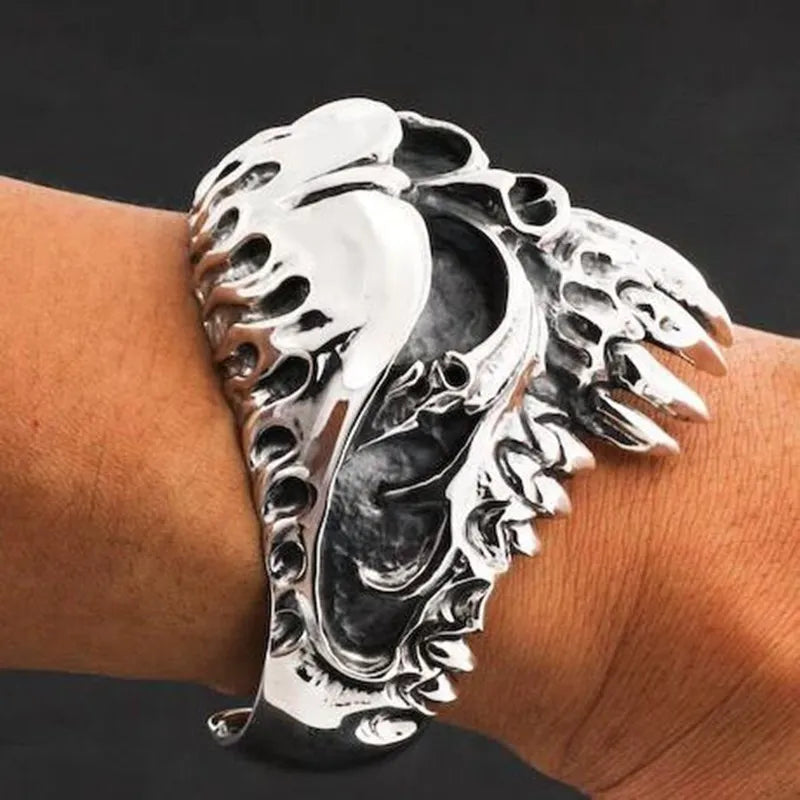 Vintage Big Ghost Head Biker Skull Bracelet Bangle. Skull Bracelet for men. Skull bracelets for bikers. Badass biker jewelry. Badass skull accessories.