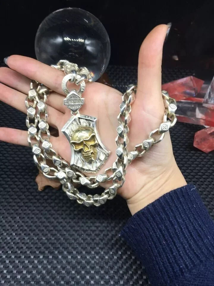 Handcrafted Silver Badass Biker Skull Pendant Necklace. Badass skull accessories. Unique Valentine gifts for him. Unique Anniversary gift for him. Unique Anniversary gift for my badass husband. Unique Badass Birthday gift for my badass boyfriend. Badass Birthday gift for my badass husband. Badass gift for bikers.