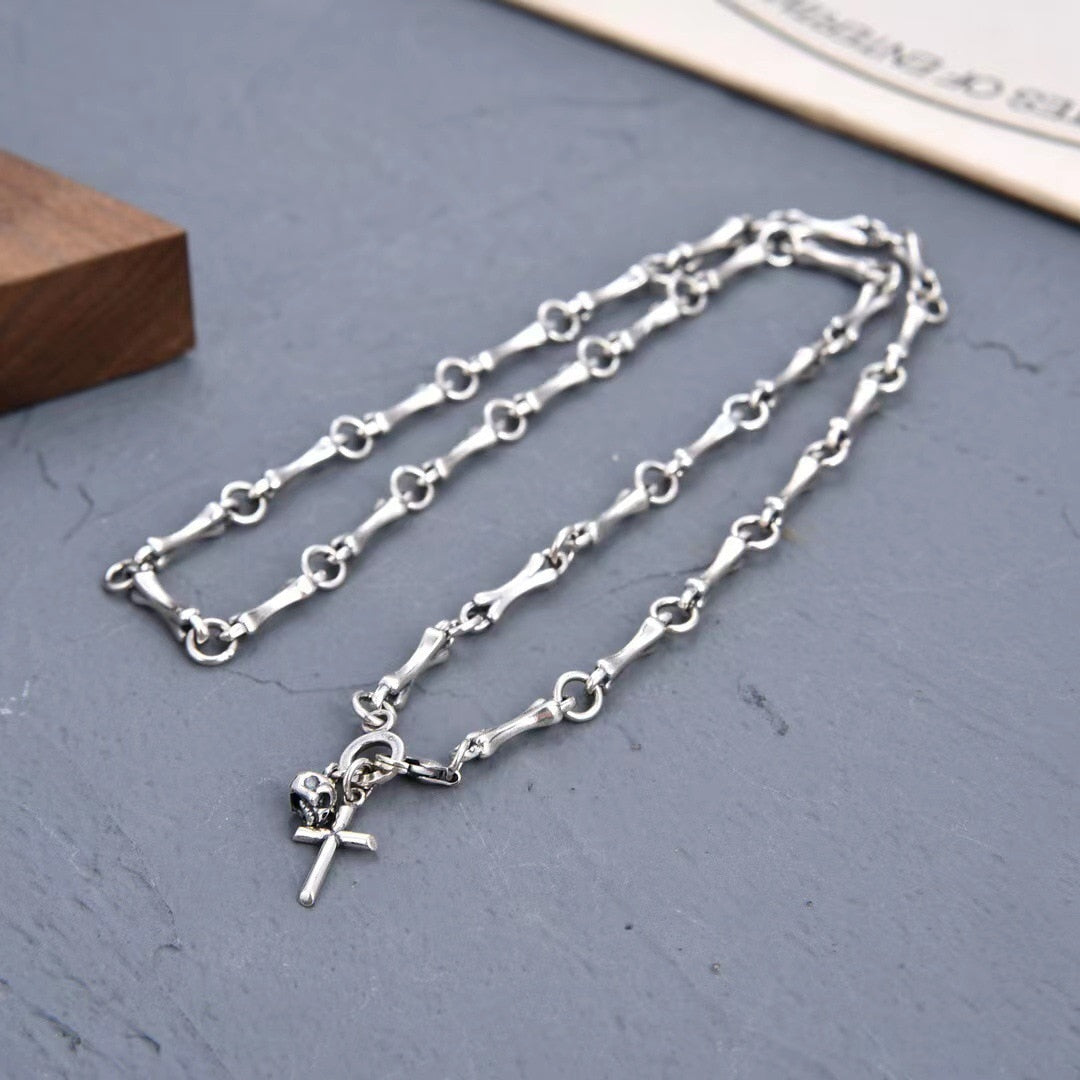 Skull Cross Bone Chain - Hip-Hop Style Men's Sterling Silver Necklace. Skull Necklace for Men. Badass Skull Necklace. Badass skull jewelry. Badass skull accessories.