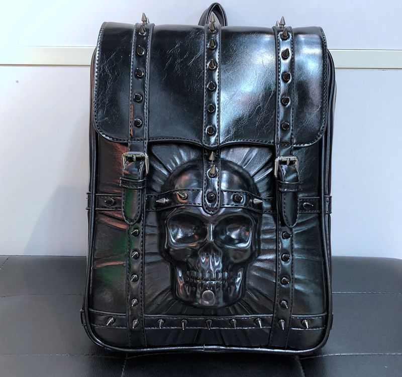 Skull Squad Biker Embossed 3D Skull Backpack