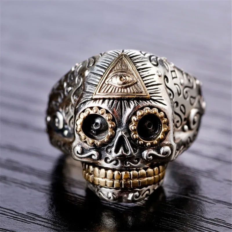 Resizable Vintage 925 Sterling Silver Eyes of God Skull Ring. Unique Badass birthday gifts. Unique Badass Biker Christmas gifts for badasses. Badass skull accessories. Unique Valentine gifts for him. Unique Anniversary gift for him. Unique Anniversary gift for my badass husband. Unique Badass Birthday gift for my badass boyfriend. Badass Birthday gift for my badass husband. Badass gift for bikers.