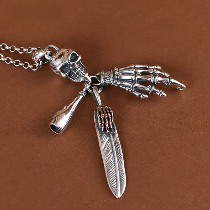 Retro Hip Hop Skull Feather Bone Claw Pendant – 925 Sterling Silver Necklace for Men. Skull earrings for her. Badass gifts for her. Badass gothic birthday gifts. Unique Badass Christmas gifts for badasses. Badass biker skull earrings. Badass Biker skull jewelry. Badass skull jewelry. Badass skull accessories. Unique Valentine gifts for her. Unique Anniversary gift for her. Unique Anniversary gift for my badass husband. Unique Badass Birthday gift for my badass girlfriend. Badass Birthday gift for my badass 