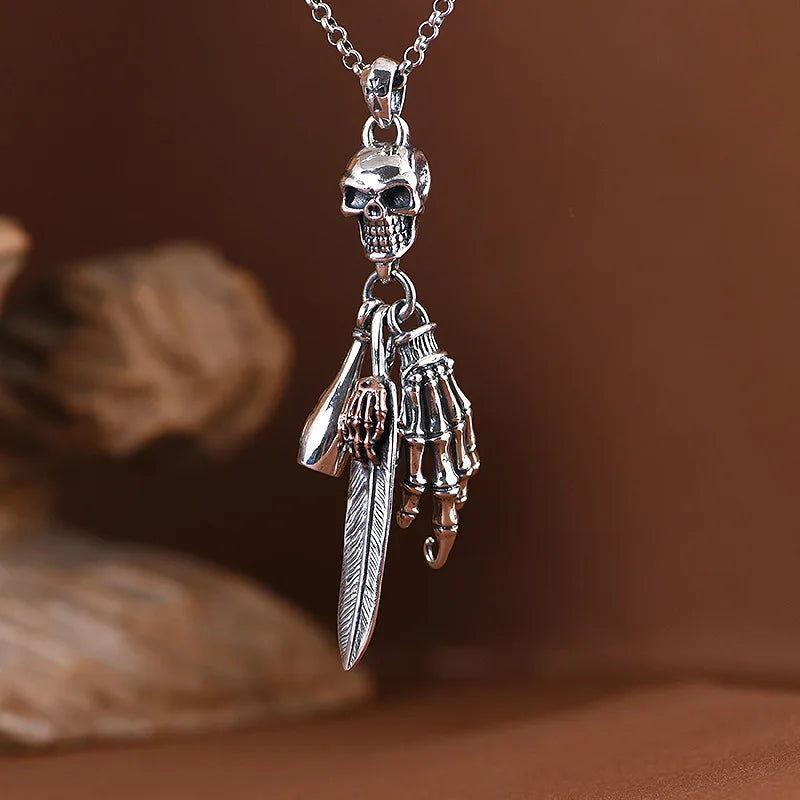 Retro Hip Hop Skull Feather Bone Claw Pendant – 925 Sterling Silver Necklace for Men. Skull earrings for her. Badass gifts for her. Badass gothic birthday gifts. Unique Badass Christmas gifts for badasses. Badass biker skull earrings. Badass Biker skull jewelry. Badass skull jewelry. Badass skull accessories. Unique Valentine gifts for her. Unique Anniversary gift for her. Unique Anniversary gift for my badass husband. Unique Badass Birthday gift for my badass girlfriend. Badass Birthday gift for my badass 