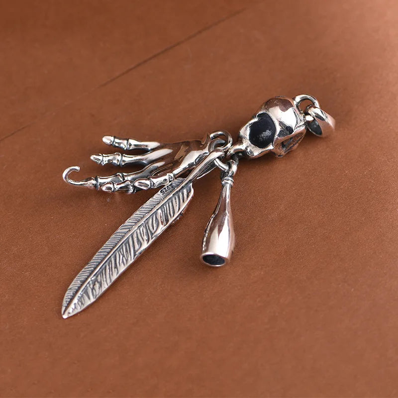 Retro Hip Hop Skull Feather Bone Claw Pendant – 925 Sterling Silver Necklace for Men. Skull earrings for her. Badass gifts for her. Badass gothic birthday gifts. Unique Badass Christmas gifts for badasses. Badass biker skull earrings. Badass Biker skull jewelry. Badass skull jewelry. Badass skull accessories. Unique Valentine gifts for her. Unique Anniversary gift for her. Unique Anniversary gift for my badass husband. Unique Badass Birthday gift for my badass girlfriend. Badass Birthday gift for my badass 