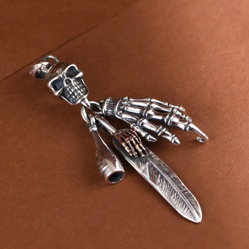Retro Hip Hop Skull Feather Bone Claw Pendant – 925 Sterling Silver Necklace for Men. Skull earrings for her. Badass gifts for her. Badass gothic birthday gifts. Unique Badass Christmas gifts for badasses. Badass biker skull earrings. Badass Biker skull jewelry. Badass skull jewelry. Badass skull accessories. Unique Valentine gifts for her. Unique Anniversary gift for her. Unique Anniversary gift for my badass husband. Unique Badass Birthday gift for my badass girlfriend. Badass Birthday gift for my badass 
