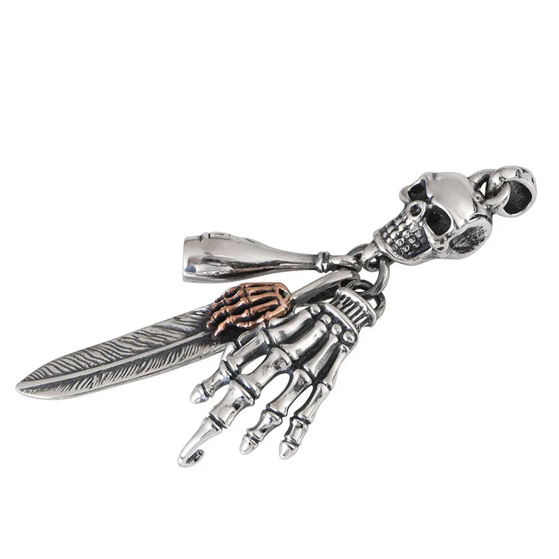 Retro Hip Hop Skull Feather Bone Claw Pendant – 925 Sterling Silver Necklace for Men. Skull earrings for her. Badass gifts for her. Badass gothic birthday gifts. Unique Badass Christmas gifts for badasses. Badass biker skull earrings. Badass Biker skull jewelry. Badass skull jewelry. Badass skull accessories. Unique Valentine gifts for her. Unique Anniversary gift for her. Unique Anniversary gift for my badass husband. Unique Badass Birthday gift for my badass girlfriend. Badass Birthday gift for my badass 