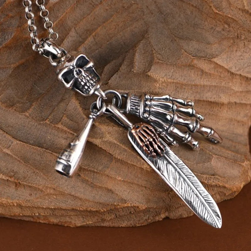 Retro Hip Hop Skull Feather Bone Claw Pendant – 925 Sterling Silver Necklace for Men. Skull earrings for her. Badass gifts for her. Badass gothic birthday gifts. Unique Badass Christmas gifts for badasses. Badass biker skull earrings. Badass Biker skull jewelry. Badass skull jewelry. Badass skull accessories. Unique Valentine gifts for her. Unique Anniversary gift for her. Unique Anniversary gift for my badass husband. Unique Badass Birthday gift for my badass girlfriend. Badass Birthday gift for my badass 
