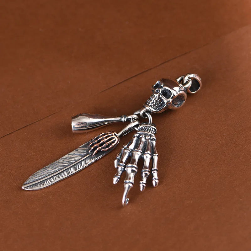 Retro Hip Hop Skull Feather Bone Claw Pendant – 925 Sterling Silver Necklace for Men. Skull earrings for her. Badass gifts for her. Badass gothic birthday gifts. Unique Badass Christmas gifts for badasses. Badass biker skull earrings. Badass Biker skull jewelry. Badass skull jewelry. Badass skull accessories. Unique Valentine gifts for her. Unique Anniversary gift for her. Unique Anniversary gift for my badass husband. Unique Badass Birthday gift for my badass girlfriend. Badass Birthday gift for my badass 