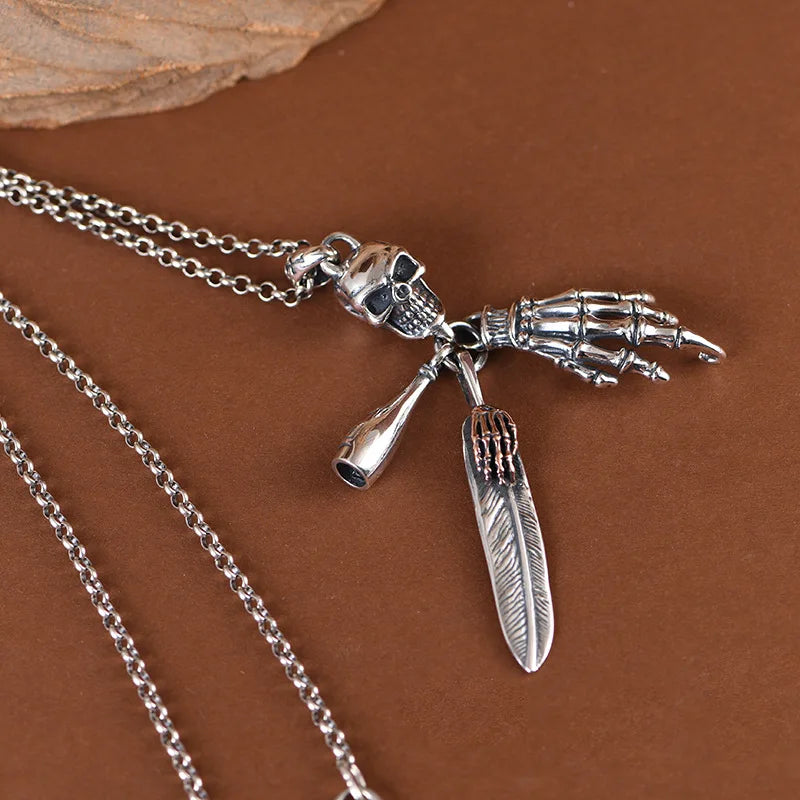 Retro Hip Hop Skull Feather Bone Claw Pendant – 925 Sterling Silver Necklace for Men. Skull earrings for her. Badass gifts for her. Badass gothic birthday gifts. Unique Badass Christmas gifts for badasses. Badass biker skull earrings. Badass Biker skull jewelry. Badass skull jewelry. Badass skull accessories. Unique Valentine gifts for her. Unique Anniversary gift for her. Unique Anniversary gift for my badass husband. Unique Badass Birthday gift for my badass girlfriend. Badass Birthday gift for my badass 