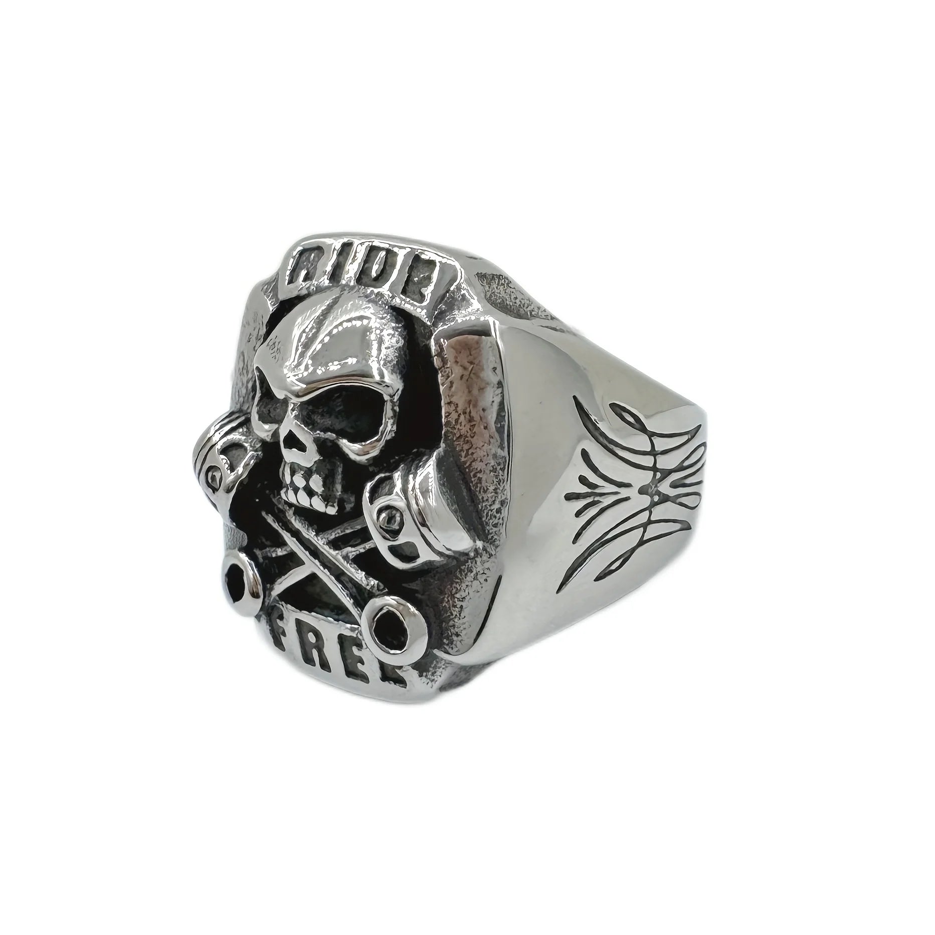 Ride Free Wrench Skull Ring – 316L Stainless Steel Biker Ring for Men and Women. Badass birthday gifts. Badass Christmas gifts for badasses. Badass skull accessories. Unique Valentine gifts for him and her. Anniversary gift for him and her. Unique Anniversary gift for my badass husband and wife. Unique Badass Birthday gift for my badass boyfriend and girlfriend. Unique Badass Birthday gift for my badass husband and wife. Coolest gift for dad. Special gift for father's day.