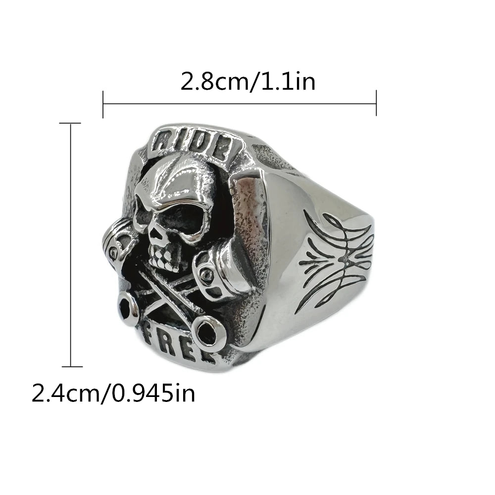 Ride Free Wrench Skull Ring – 316L Stainless Steel Biker Ring for Men and Women. Badass birthday gifts. Badass Christmas gifts for badasses. Badass skull accessories. Unique Valentine gifts for him and her. Anniversary gift for him and her. Unique Anniversary gift for my badass husband and wife. Unique Badass Birthday gift for my badass boyfriend and girlfriend. Unique Badass Birthday gift for my badass husband and wife. Coolest gift for dad. Special gift for father's day.