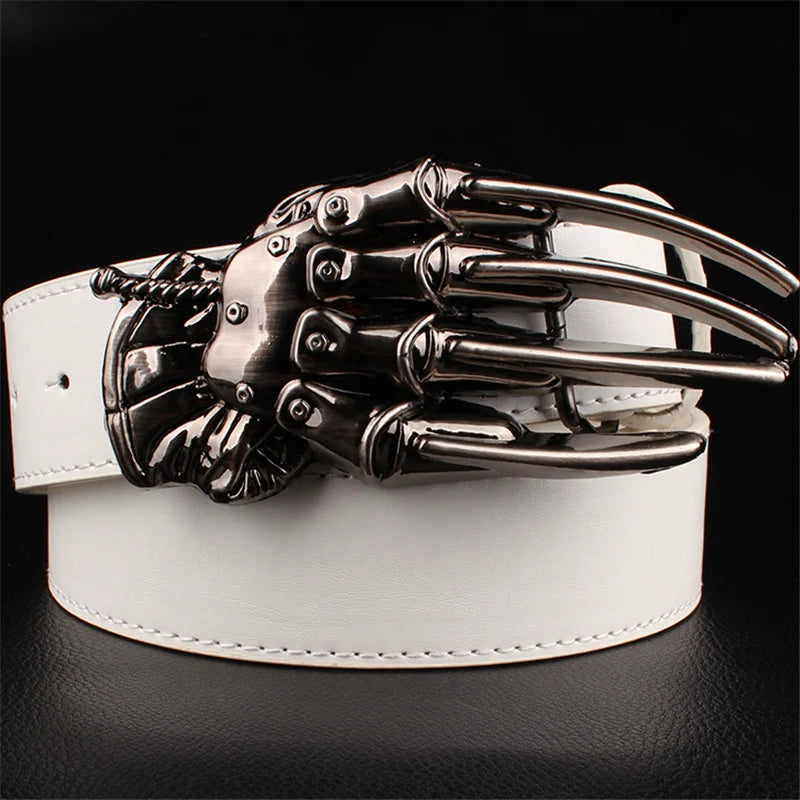 Silver Skull Hand Buckle Leather Belts