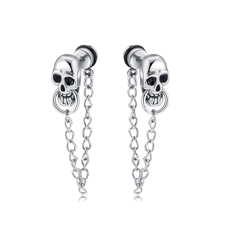 Orecchini Stud Uomo Skull Rose Stile Retro Punk - Acciaio Inossidabile - Foto 9
