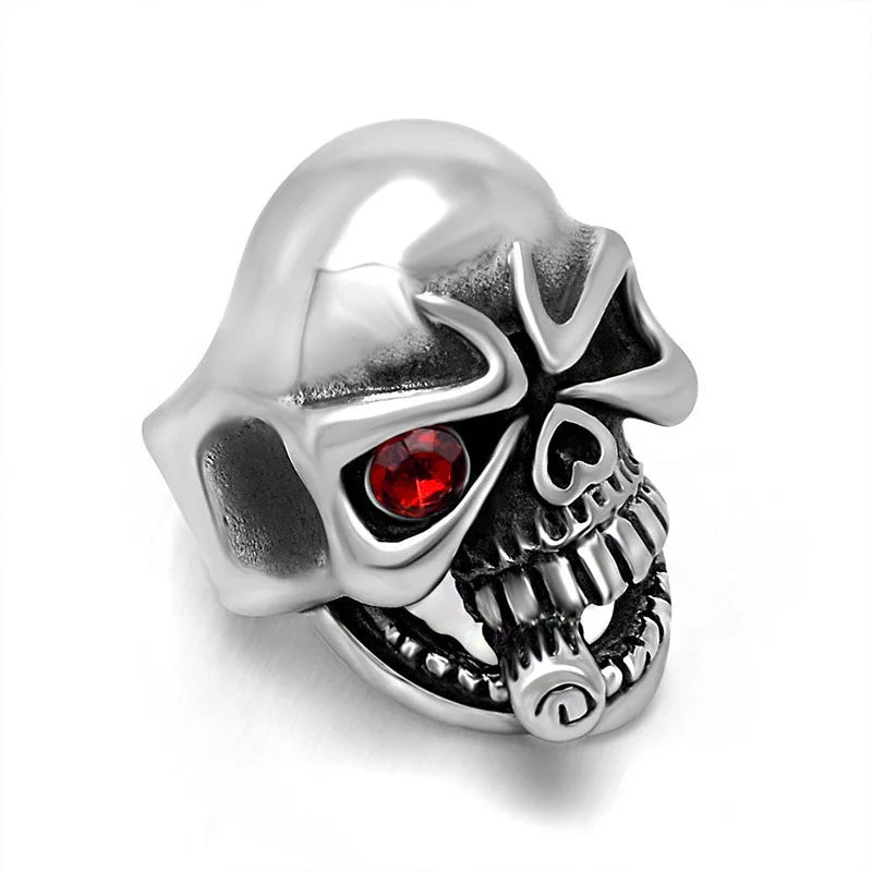 Outlaw Skull Red Eye Stainless Steel Ring