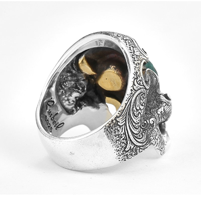 Handcrafted 925 Sterling Silver Vintage Luxury Skull Ring. Badass skull rings. Skull rings for men and women. Badass skull jewelry. Badass biker jewelry. badass skull accessories.