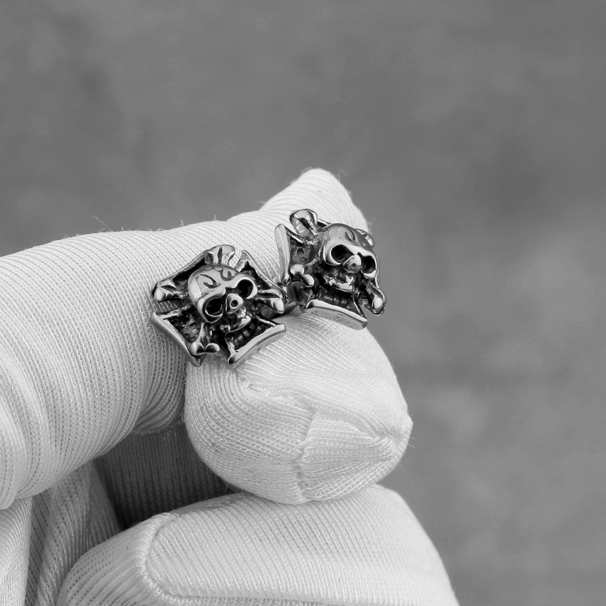 Neo-Gothic Cross Skull Stud Earrings - Stainless Steel Punk Rock Men's Jewelry